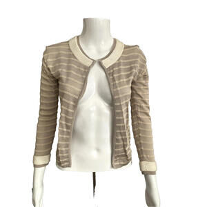 Cesare Fabbri Open Front Top Sweater Cardigan IT-38 Small Italy Brown Stripe